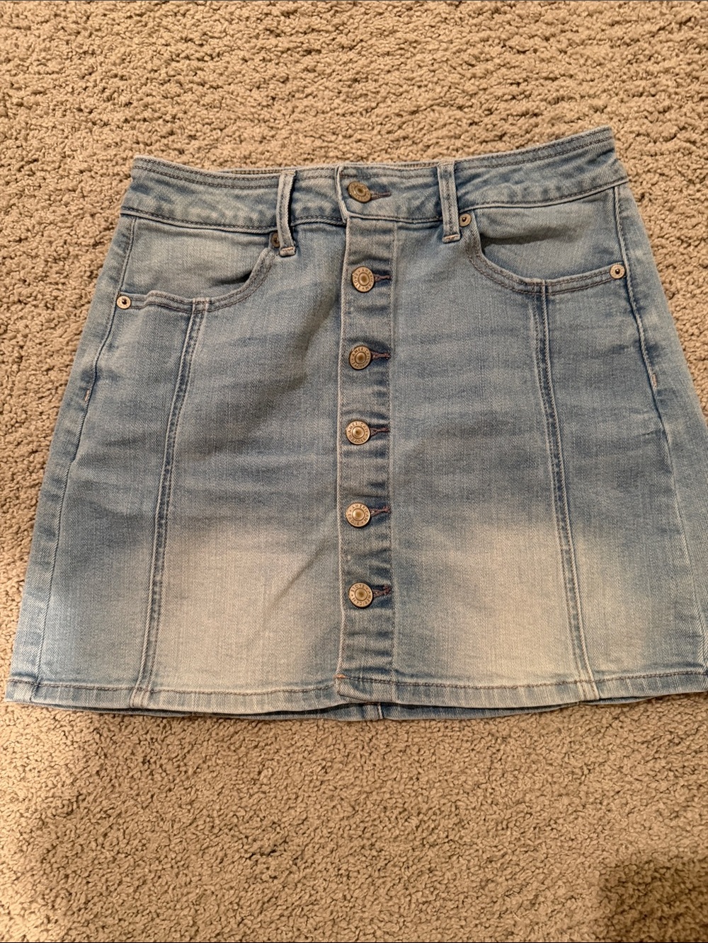 American Eagle Outfitters Light Blue Button-Front Denim Mini Skirt